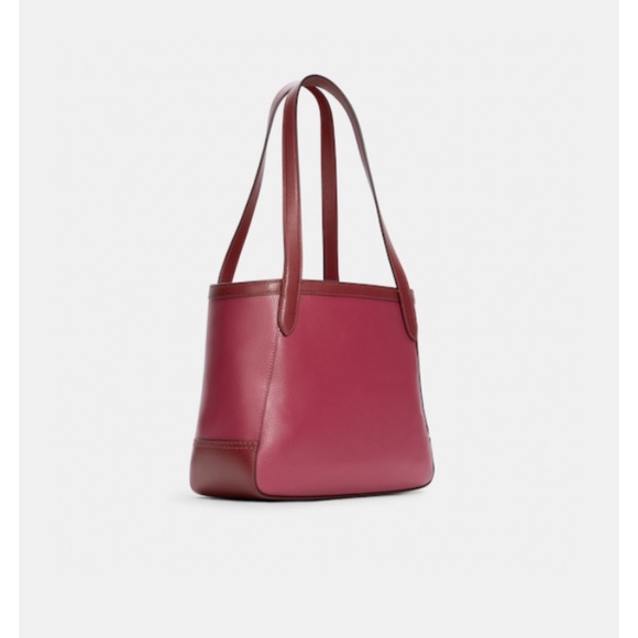 REDDISH VIOLET GOLD ACCENT COLOR BLOCK HORSE & CARRIAGE TOTE - Picture 9 of 12